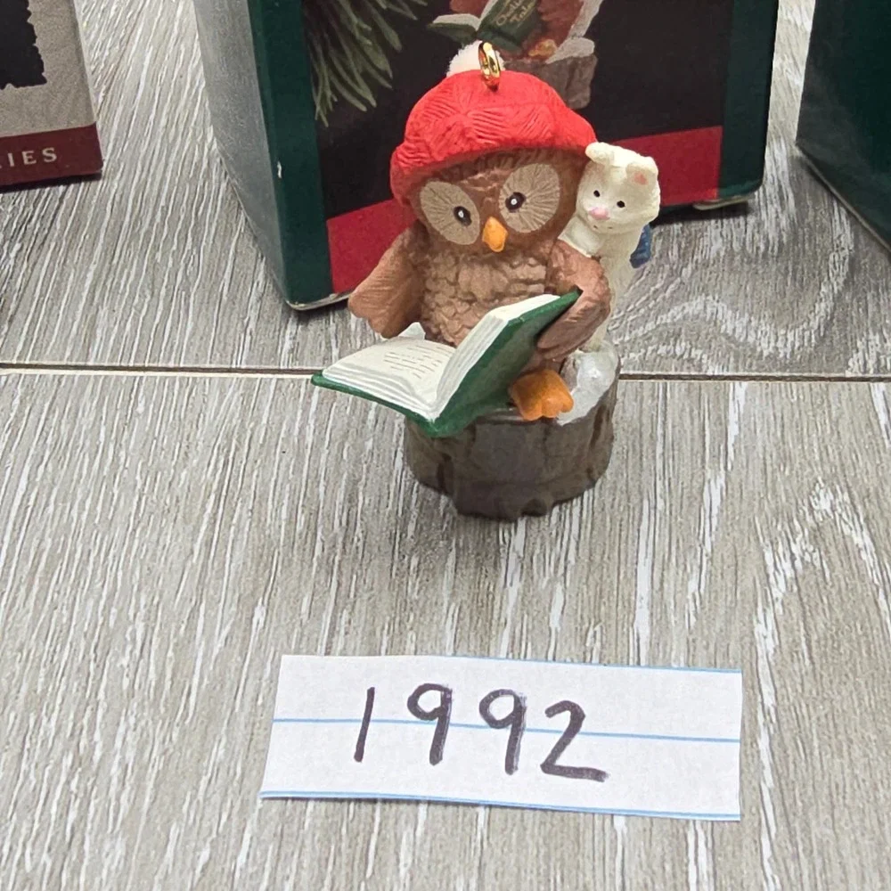 Vintage Hallmark Owl Ornament Lot 1983-1994 Owliver Series Christmas Boxed 9pc‎